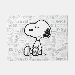 PEANUTS   Snoopy on Black White Comics Doormat