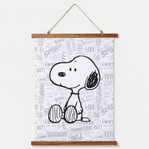 PEANUTS   Snoopy on Black White Comics Hanging Tapestry