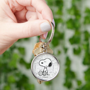 PEANUTS   Snoopy on Black White Comics Key Ring