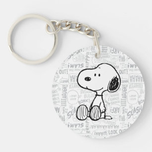 PEANUTS   Snoopy on Black White Comics Key Ring