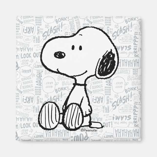 PEANUTS | Snoopy on Black White Comics Magnet (Front)