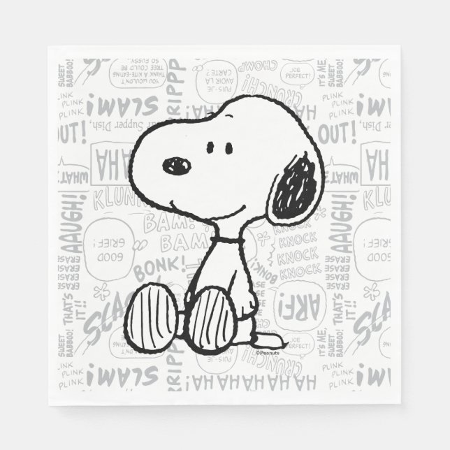 PEANUTS | Snoopy on Black White Comics Napkin (Front)