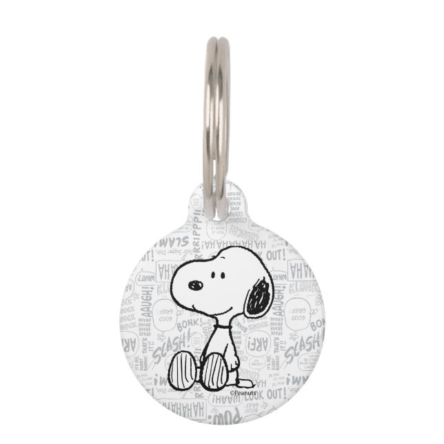 PEANUTS | Snoopy on Black White Comics Pet Tag (Front)