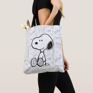 PEANUTS   Snoopy on Black White Comics Tote Bag