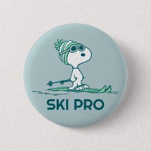 Peanuts   Snoopy on Skis 6 Cm Round Badge