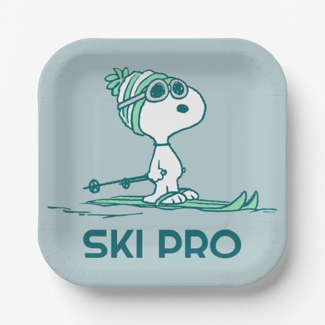 Peanuts | Snoopy on Skis Paper Plate (Front)