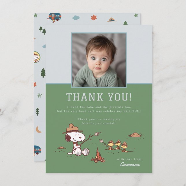 Peanuts - Snoopy | One Happy Camper Birthday Thank You Card (Front/Back)