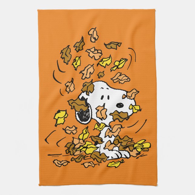 Peanuts | Snoopy Pile of Leaves Tea Towel (Vertical)