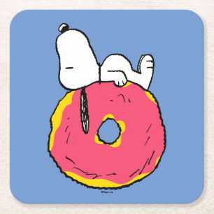 Peanuts   Snoopy Pink Doughnut Square Paper Coaster
