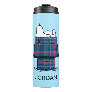 Peanuts   Snoopy Plaid Flannel   Add Your Name Thermal Tumbler