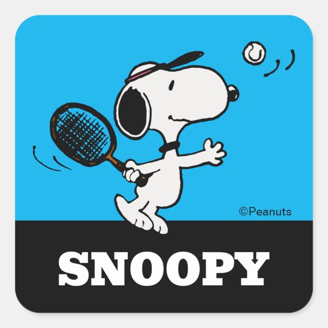 Peanuts | Snoopy Plays Tennis Square Sticker (Front)