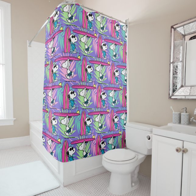 Peanuts | Snoopy Purple Surf Pattern Shower Curtain (In Situ)