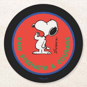 Peanuts   Snoopy Raw Strength & Courage Badge Round Paper Coaster