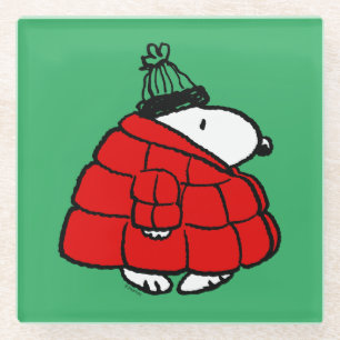 Peanuts   Snoopy Red Puffer Jacket Glass Coaster