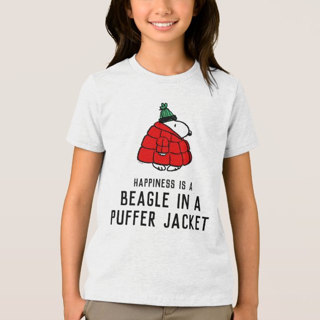 Peanuts | Snoopy Red Puffer Jacket Tri-Blend Shirt (Front)