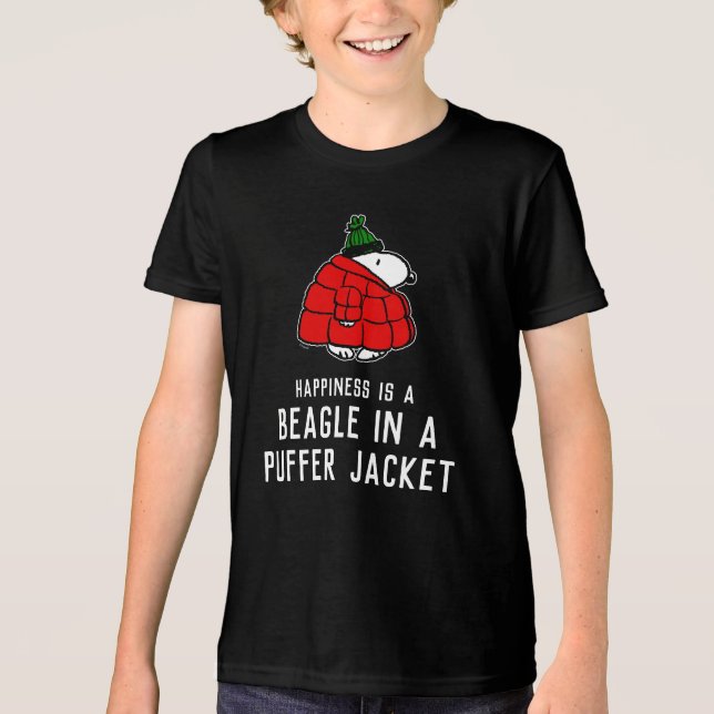 Peanuts | Snoopy Red Puffer Jacket Tri-Blend Shirt (Front)