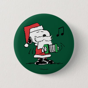 Peanuts   Snoopy Santa Claus Accordian 6 Cm Round Badge
