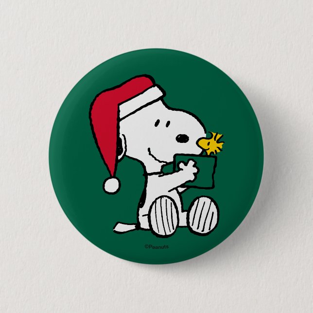 Peanuts | Snoopy Santa & Woodstock Gift 6 Cm Round Badge (Front)