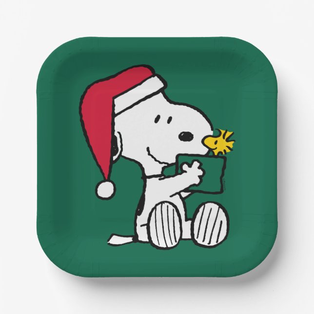Peanuts | Snoopy Santa & Woodstock Gift Paper Plate (Front)