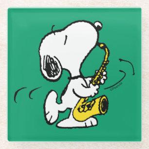 Peanuts   Snoopy Saxophone Player Glass Coaster