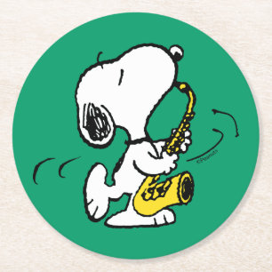 Peanuts   Snoopy Saxophone Player Round Paper Coaster