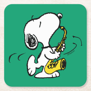 Peanuts   Snoopy Saxophone Player Square Paper Coaster