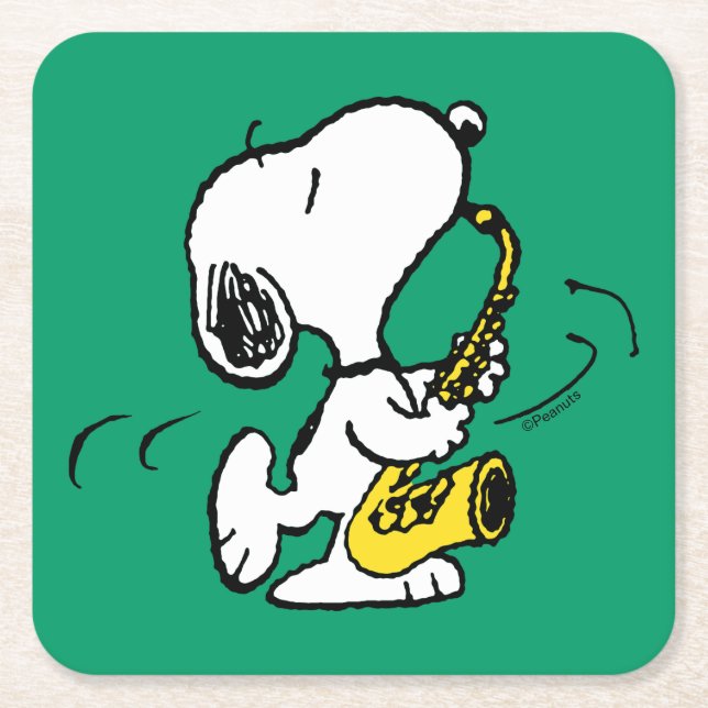 Peanuts | Snoopy Saxophone Player Square Paper Coaster (Front)
