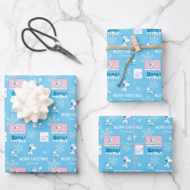 Peanuts | Snoopy Snow Day Pattern Wrapping Paper Sheet (Front)