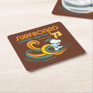 Peanuts   Snoopy Surfboard Longboard Competition Square Paper Coaster