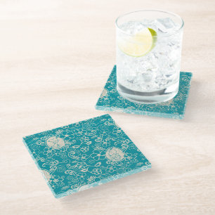Peanuts   Snoopy Teal Tropical Beach Pattern Glass Coaster