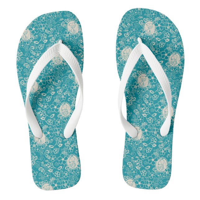 Peanuts | Snoopy Teal Tropical Beach Pattern Jandals (Footbed)
