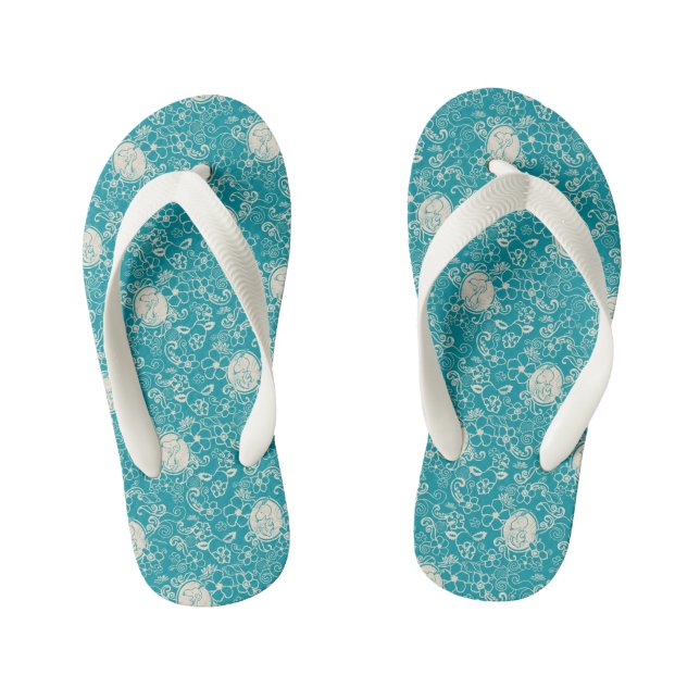 Peanuts | Snoopy Teal Tropical Beach Pattern Kid's Jandals (Footbed)
