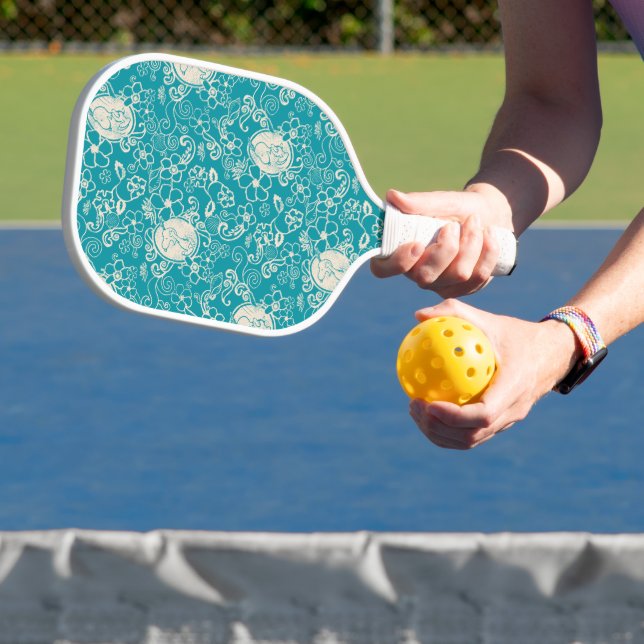 Peanuts | Snoopy Teal Tropical Beach Pattern Pickleball Paddle (Insitu)