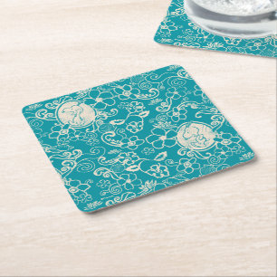 Peanuts   Snoopy Teal Tropical Beach Pattern Square Paper Coaster