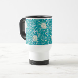 Peanuts   Snoopy Teal Tropical Beach Pattern Travel Mug