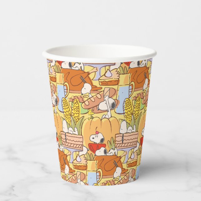 Peanuts Snoopy Thanksgiving Feast Pattern Paper Cups (Front)