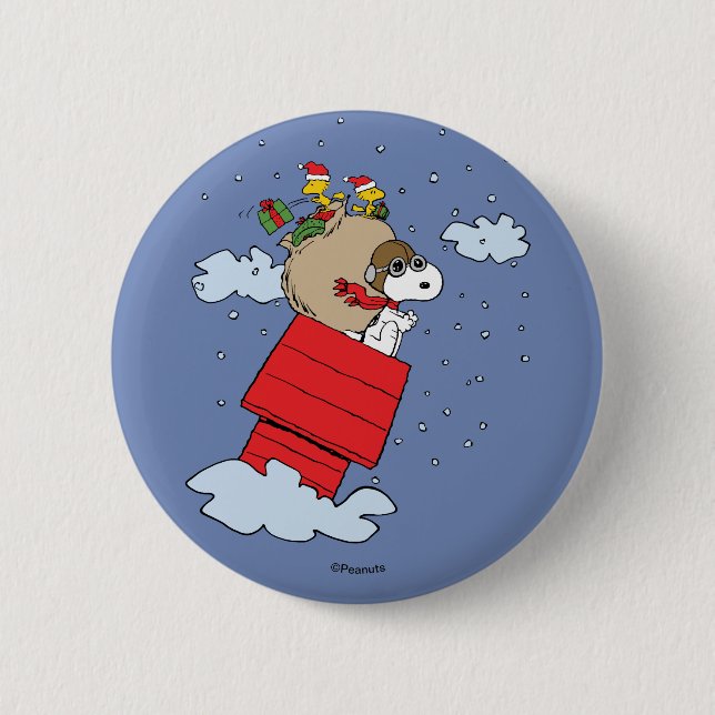 Peanuts | Snoopy the Flying Ace at Christmas 6 Cm Round Badge (Front)