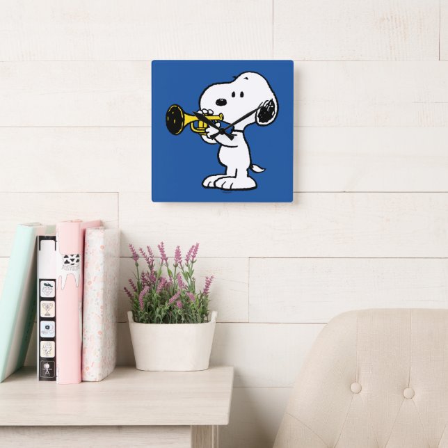 Peanuts | Snoopy Trumpet Player Square Wall Clock (Reading Room)