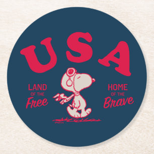 Peanuts   Snoopy USA Land of the Free Round Paper Coaster