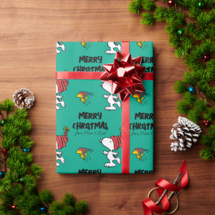 Peanuts Snoopy Winter Beanie Cap Add Your Name Wrapping Paper