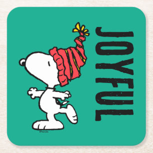 Peanuts   Snoopy Winter Beanie Cap Square Paper Coaster