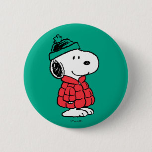 Peanuts   Snoopy Winter Coat & Hat 6 Cm Round Badge