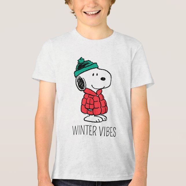 Peanuts | Snoopy Winter Coat & Hat Tri-Blend Shirt (Front)