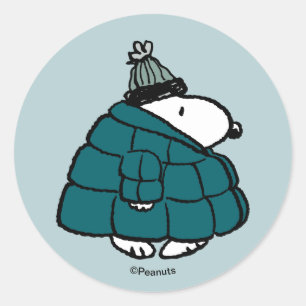 Peanuts Snoopy Winter Puffer Jacket Classic Classic Round Sticker