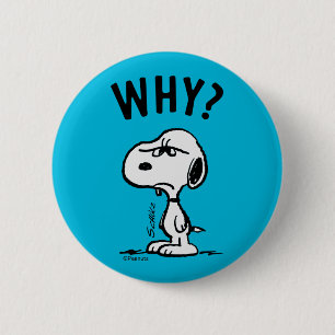 Peanuts   Snoopy Wonders Why? 6 Cm Round Badge