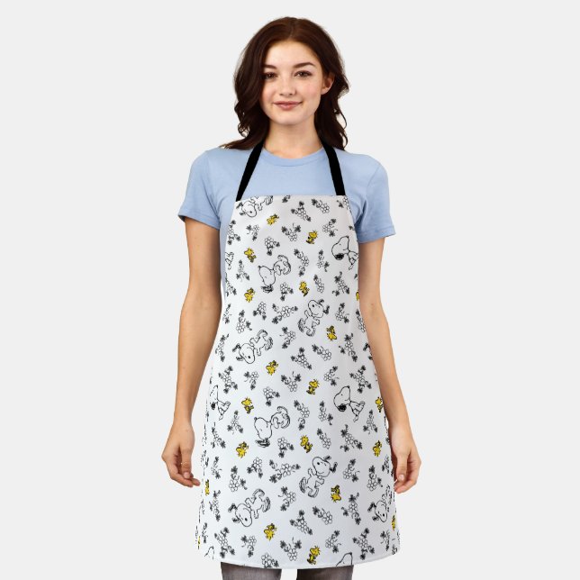 Peanuts | Snoopy & Woodstock B&W Flower Pattern Apron (Worn)
