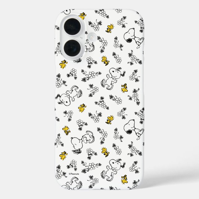 Peanuts | Snoopy & Woodstock B&W Flower Pattern Case-Mate iPhone Case (Back)