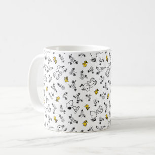 Peanuts Snoopy & Woodstock B&W Flower Pattern Coffee Mug