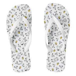 Peanuts Snoopy & Woodstock B&W Flower Pattern Jandals