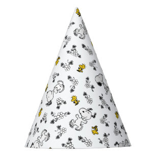 Peanuts Snoopy & Woodstock B&W Flower Pattern Party Hat